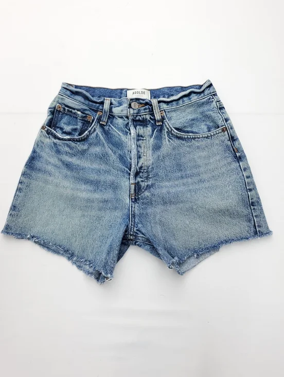 Agolde Womens Cut-Off Blue Denim Shorts Riley Button Fly High Rise Cotton Sz 27 - Picture 3 of 9